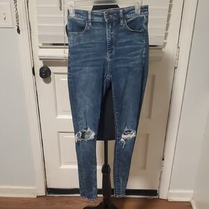 American Eagle Outfitters Distressed Dark Blue Skinny Jeans